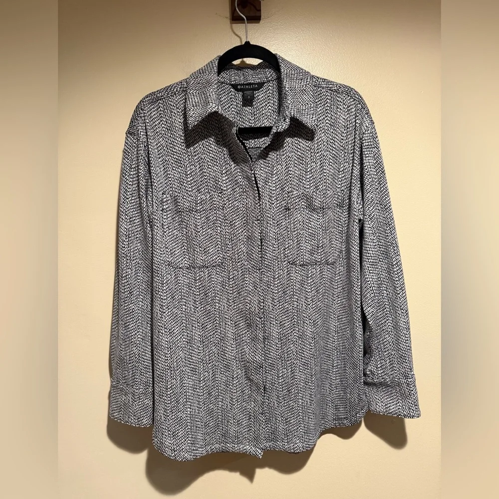 Athleta Textured Shirt Jacket Braiden black & white button down - Picture 3 of 8